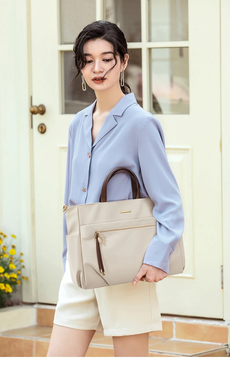 GOLF Women's Handbag Elegant Briefcase Tote Woman Business Leather Handle Nylon Lightweight 15 inch Shoulder Bag Multi Pockets