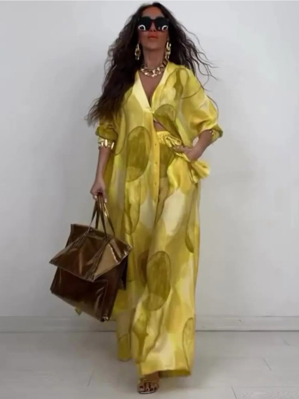 Eid Muslim Suits Women Print Blouses Wide Leg Pants Set Two Piece Musulman Ensemble Dubai Arabic Morocco Islam Casual Ramadan