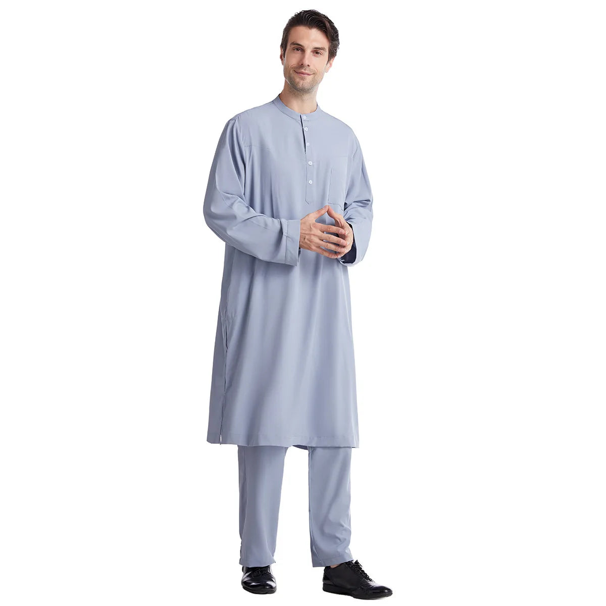 Muslim Men Jubba Thobe 2 Pice Set Top with Pant Mens Abaya Long Islamic Eid 2026 Ramadan Long Robe Saudi Wear Caftan Dubai Arab