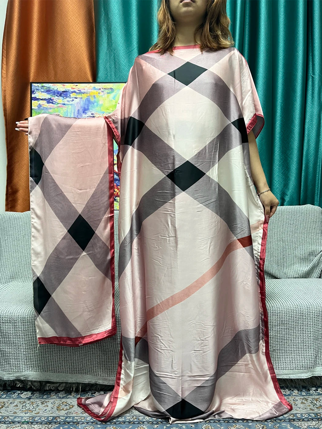 Abayas For Women 2023 Printed Silk Soft Loose Femme Robe Muslim Summer Fashion Clothing African Islam Woman Dresses With Turban