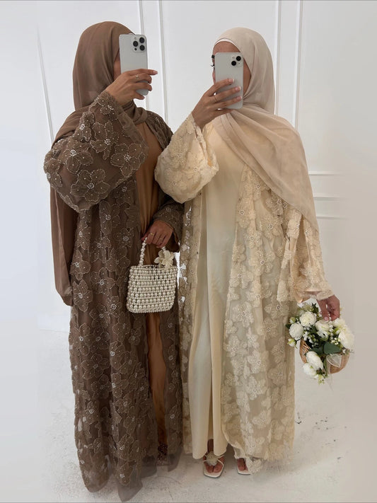 Eid Women Abaya Muslim Cardigan Dress Beading Flower Jalabiya Ramadan Vestidos Largos Islam Arab Long Robe Morocco Kaftan 2026