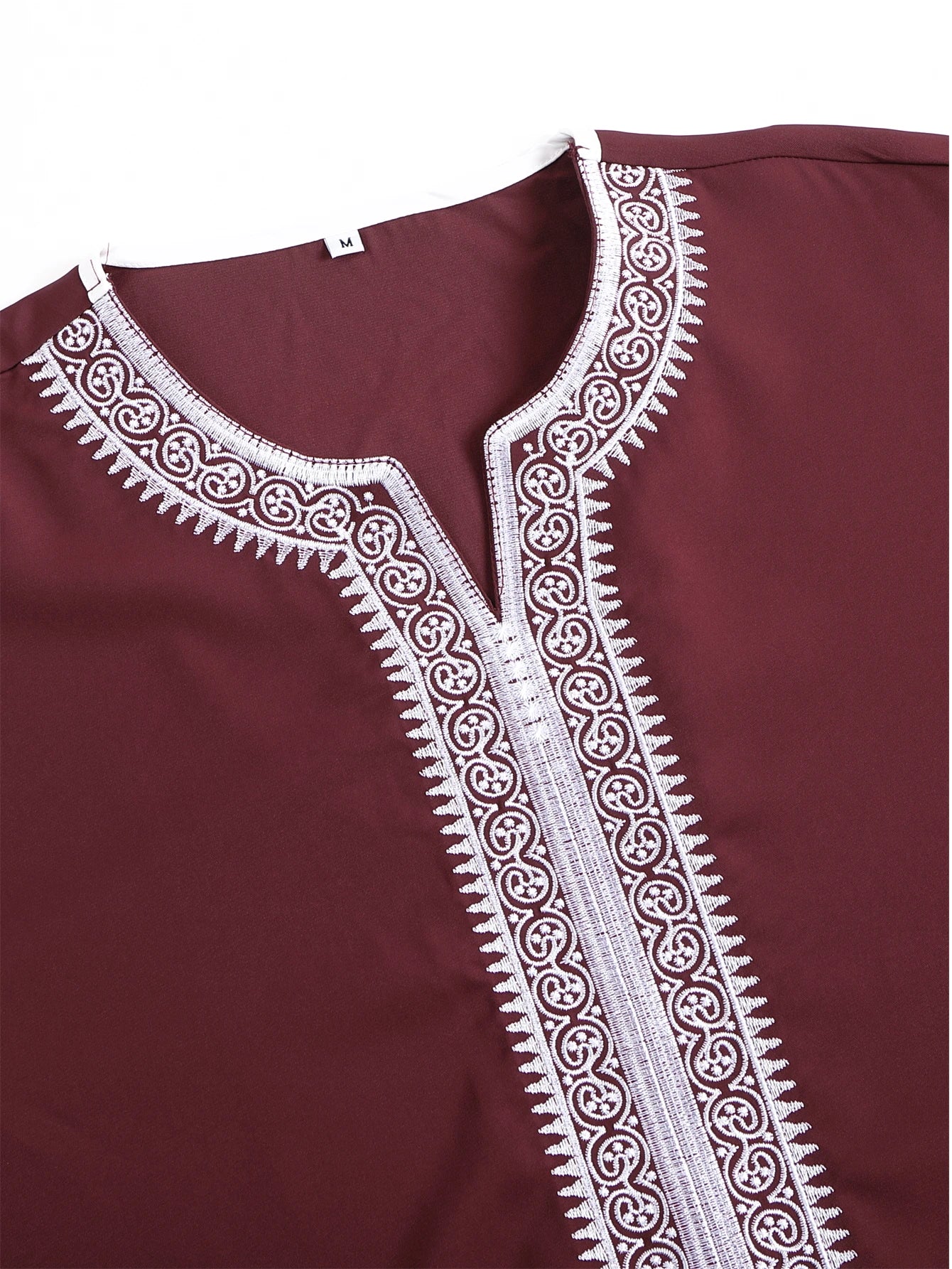 Muslim Men's Short Sleeve Jubba Thobe Solid Color Embroidered Breathable Traditional Islamic Clothing Saudi Arabian Kaftan Abaya
