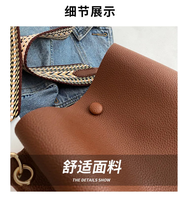 Fashion Bucket bag for women Handbag PU leather Shoulder Bag Luxury designer Wide Strap Ladies Crossbody Bag female Totes bolsa