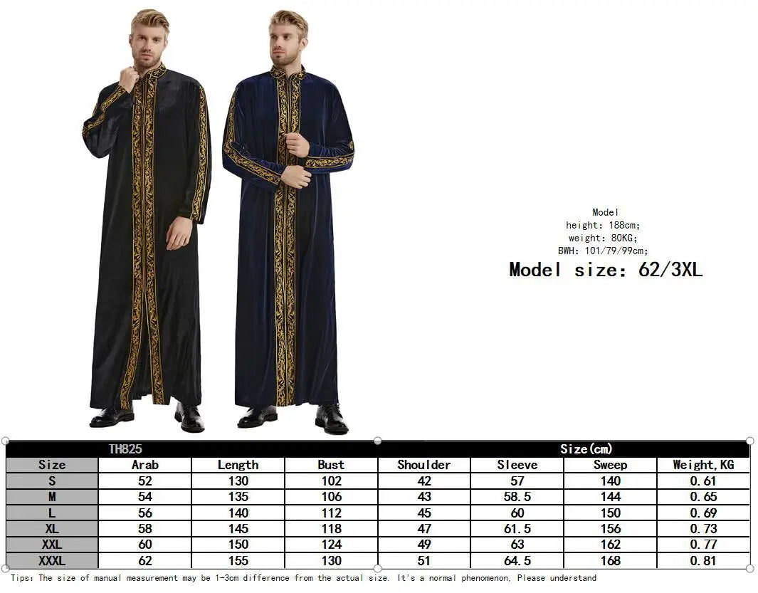 Muslim Men Jubba Thobe Islamic Clothing Velvet Kaftan Thoub Arabic Saudi Robe Dress Jubah Caftan Thawb Ramadan Gown Middle East