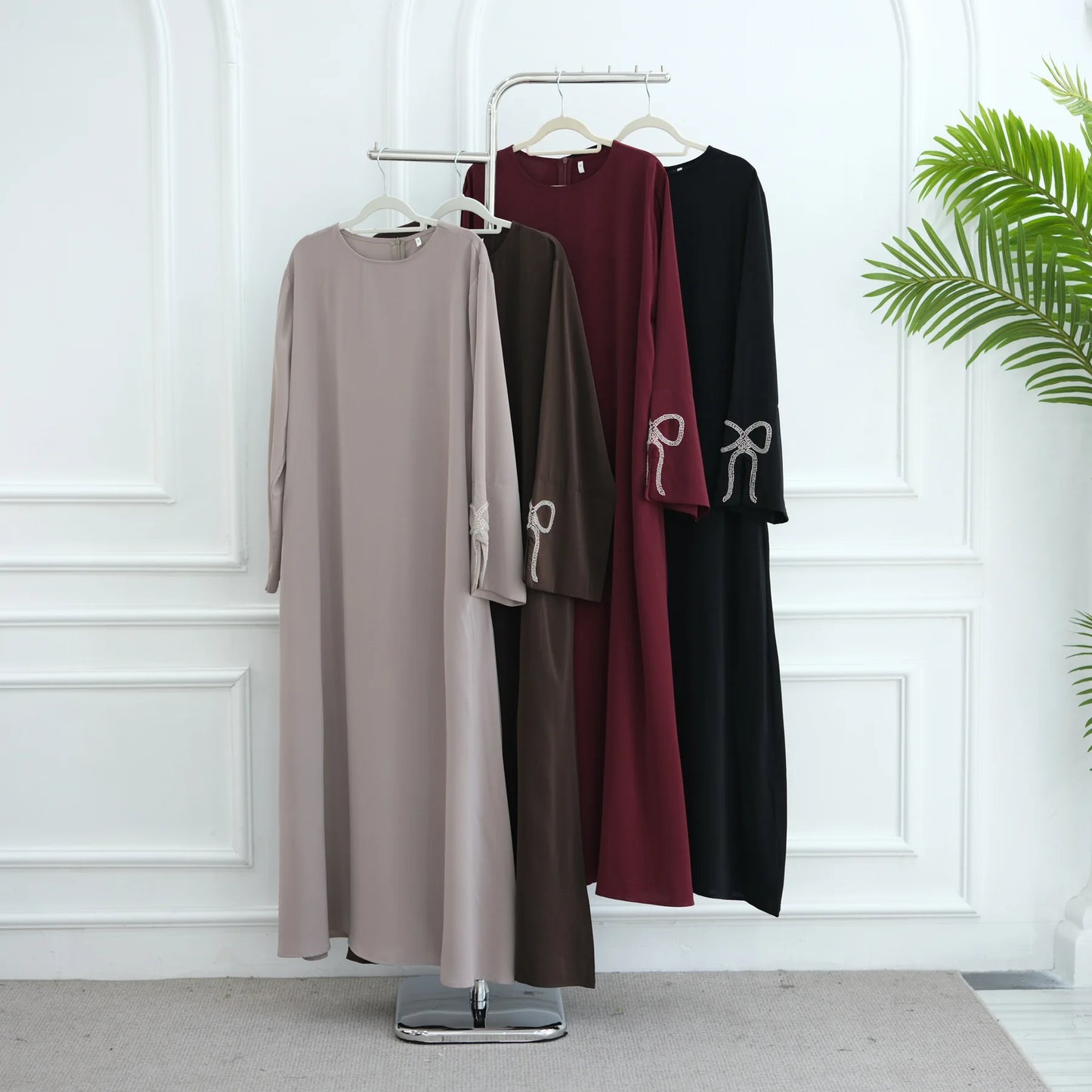 Women Eid Dress Diamond Bow Muslim Abaya Kaftan Arab Long Robe Vestidos Largos Morocco Long Robe Elegant Party Dresses Caftan