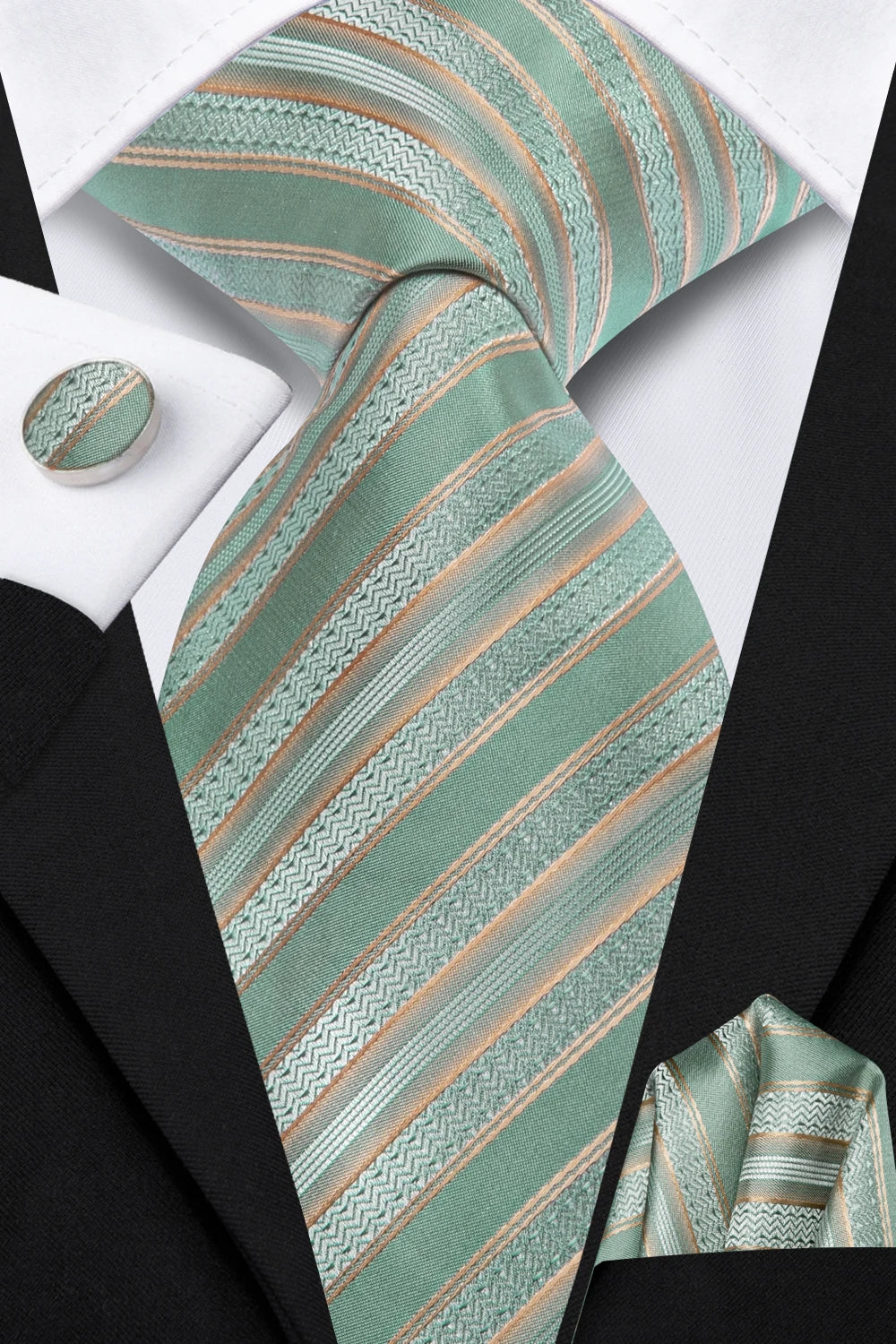 Hi-Tie Striped Light Green Silk Men's Tie Ties Floral Ties For Men Formal Business Luxury Wedding Party Neckties Gravatas