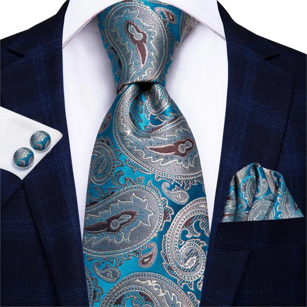 Hi-Tie Blue New Fashion Business Paisley Silk Men's Tie NeckTie 8.5cm Ties for Men Formal Luxury Wedding Quality Gravata