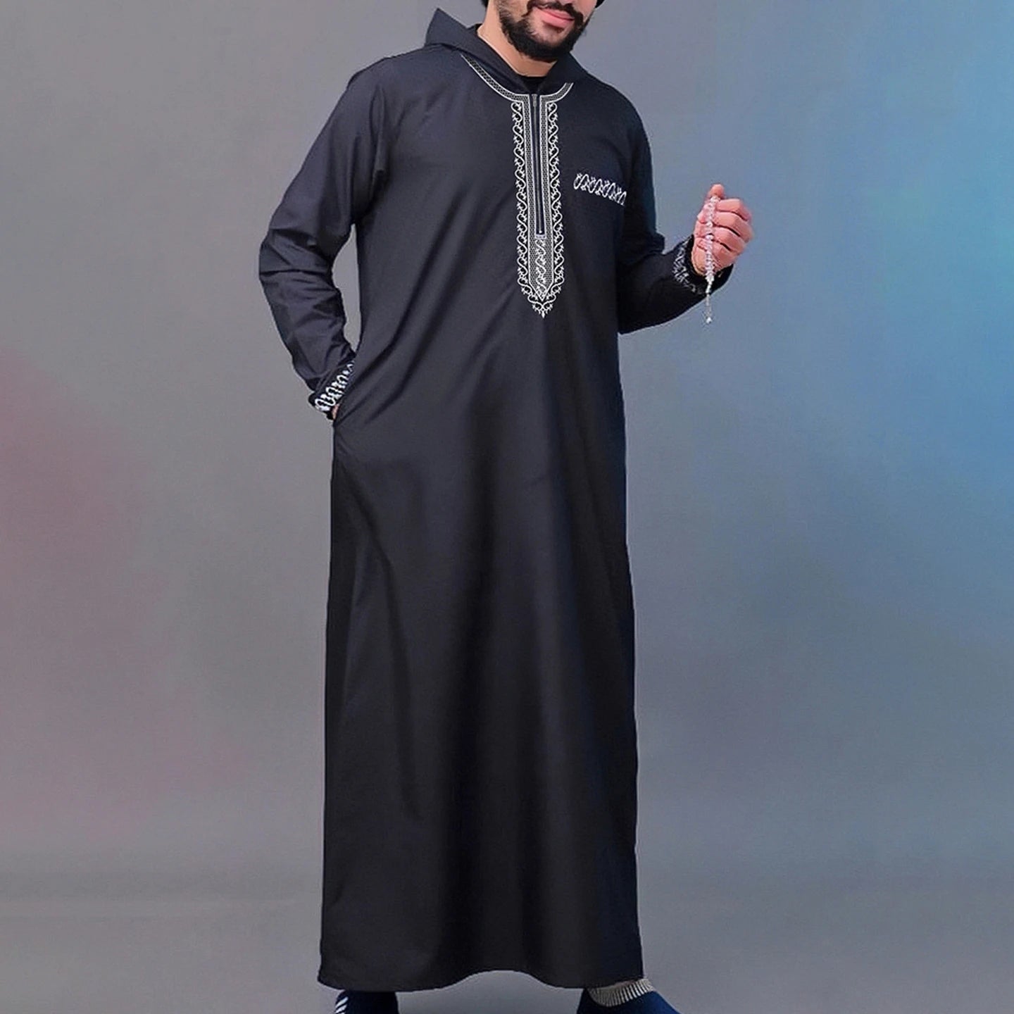 Arab Muslim Men's Robe  Ethnic Style Embroidered Moroccan Style Casual Traditional Islamic Thobe Long Dress Prayer Gown