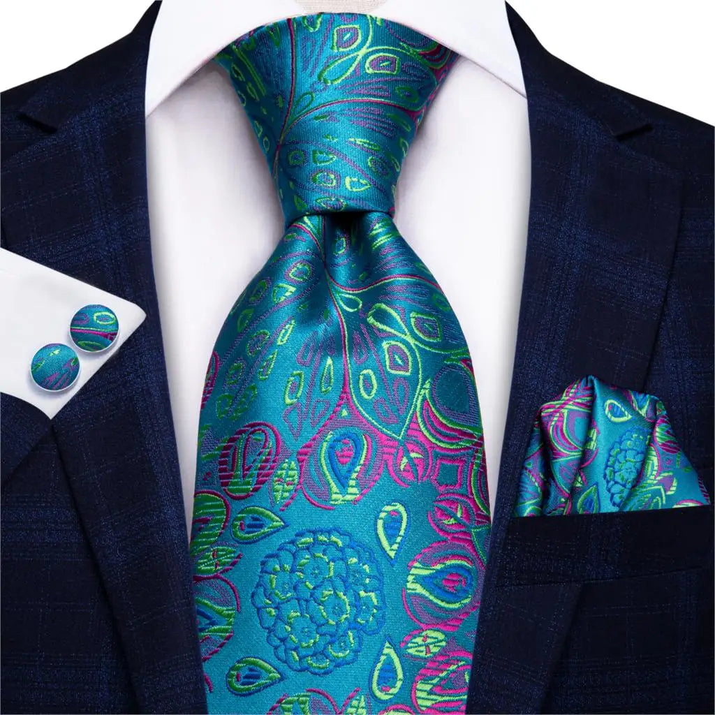 Hi-Tie Blue New Fashion Business Paisley Silk Men's Tie NeckTie 8.5cm Ties for Men Formal Luxury Wedding Quality Gravata