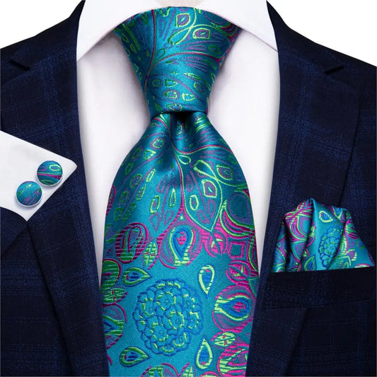 Hi-Tie Blue New Fashion Business Paisley Silk Men's Tie NeckTie 8.5cm Ties for Men Formal Luxury Wedding Quality Gravata