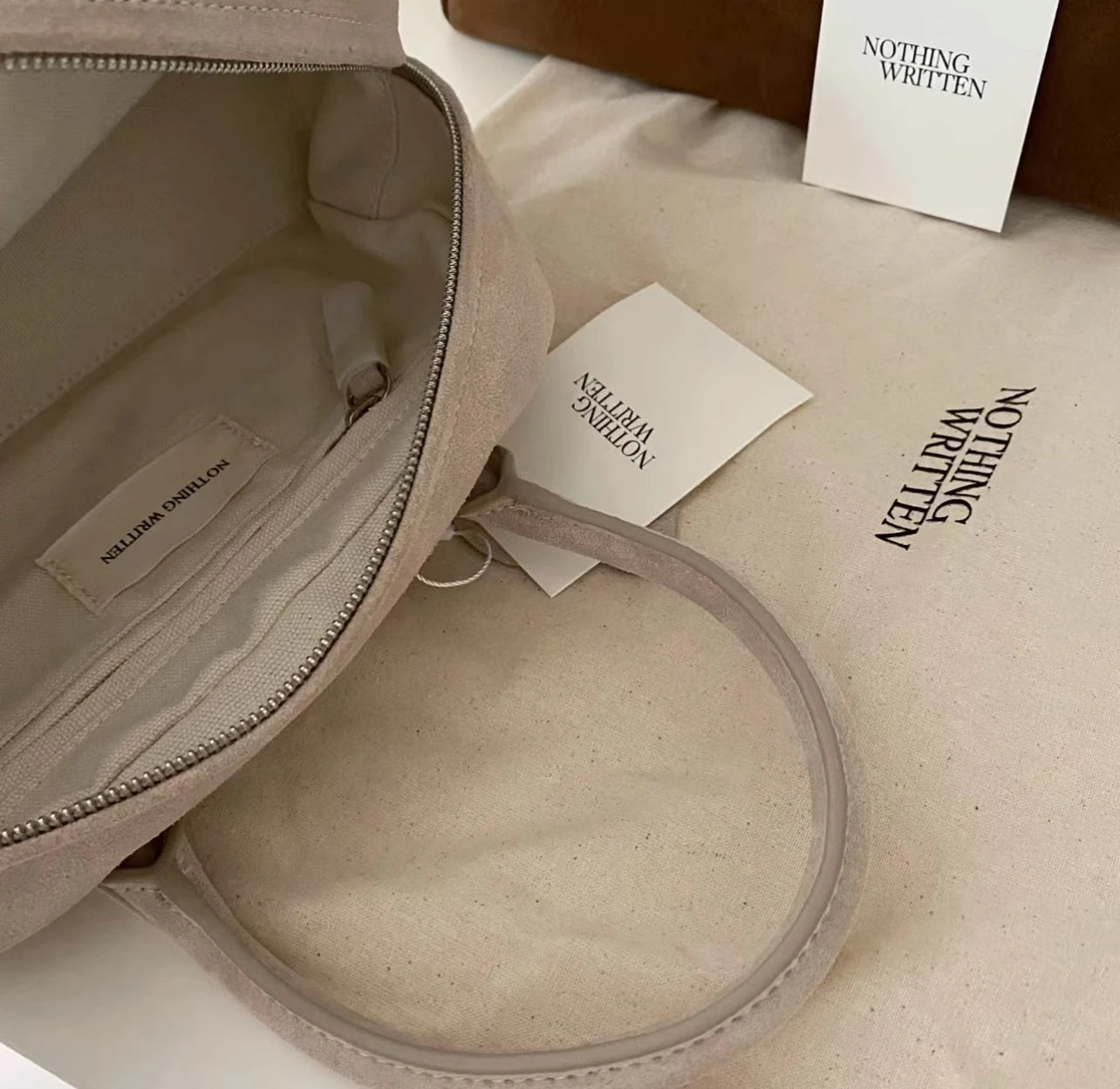 Nothingwritten Suede Leather Bowling Bag Handheld Boston Bag Women's Handbag Korean Sle Hard Handle Canvas  Zipper Cl...