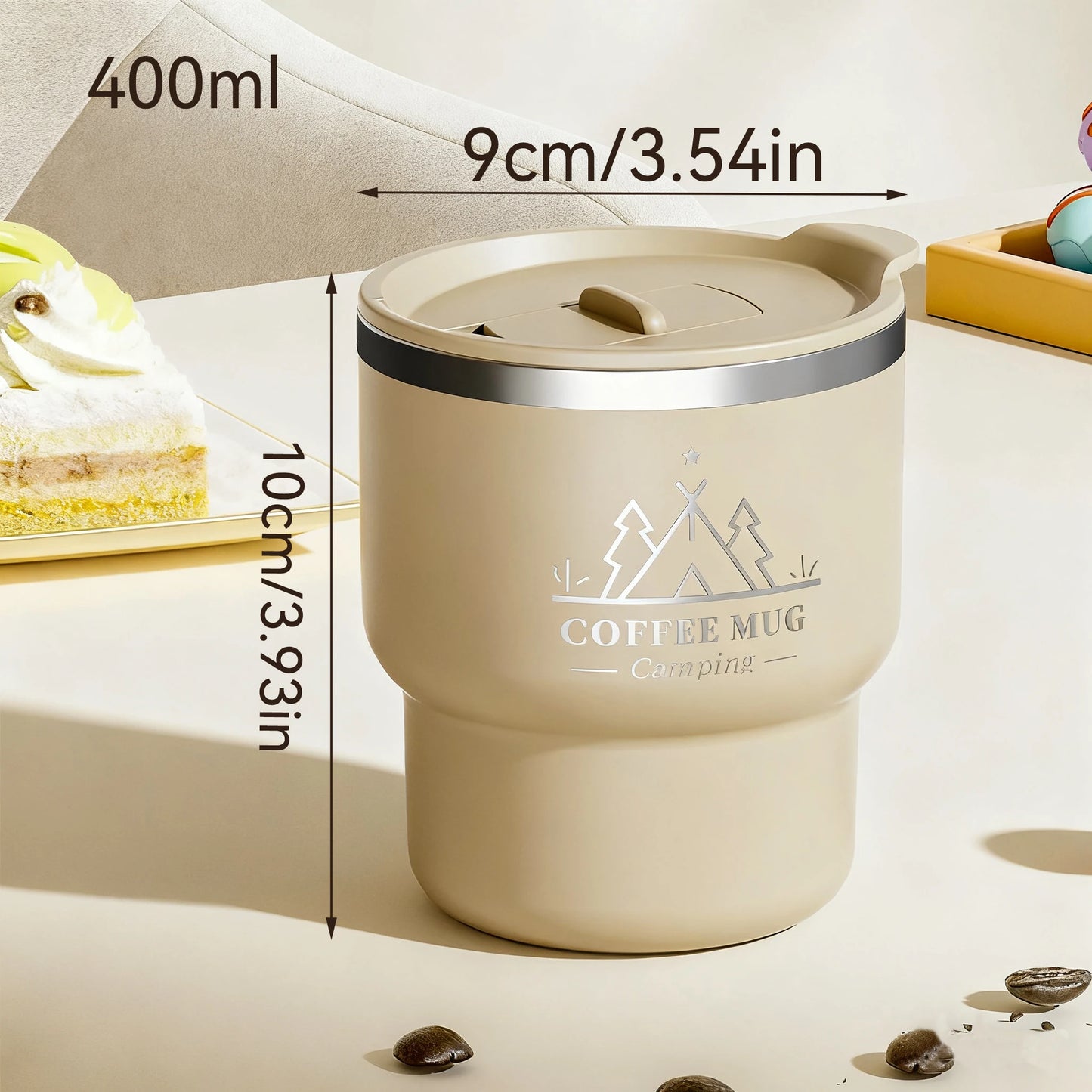 400ML Double Wall Insulated Mug 304 Stainless Steel Milk Coffee Cup Portable Sealed Cold And Hot Water Cup Tumbler With Handle