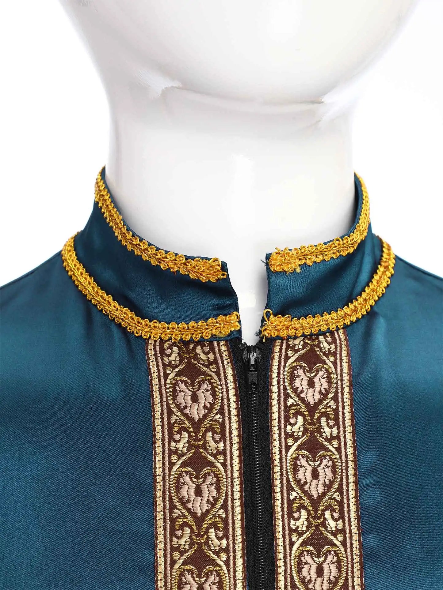 Boys Gold Embroidery Maxi Muslim Thobe Kaftans Arab Gown Islamic Robe Cosplay Long Sleeves Coats Festival Holiday Costume