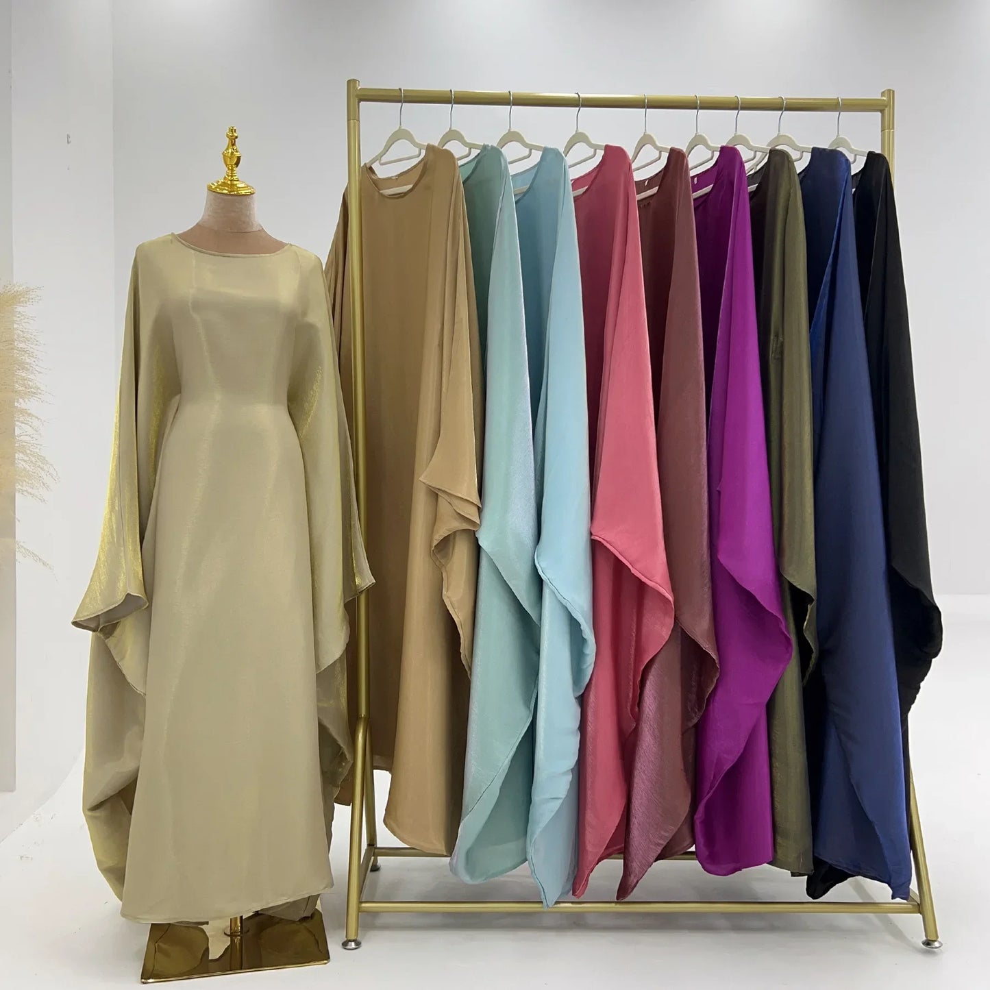 Ramadan Summer Batwing Sleeve Satin Butterfly Abaya Islam Muslim Maxi Dress Kebaya Women Kaftan Robe Musulmane Femme Vestidos