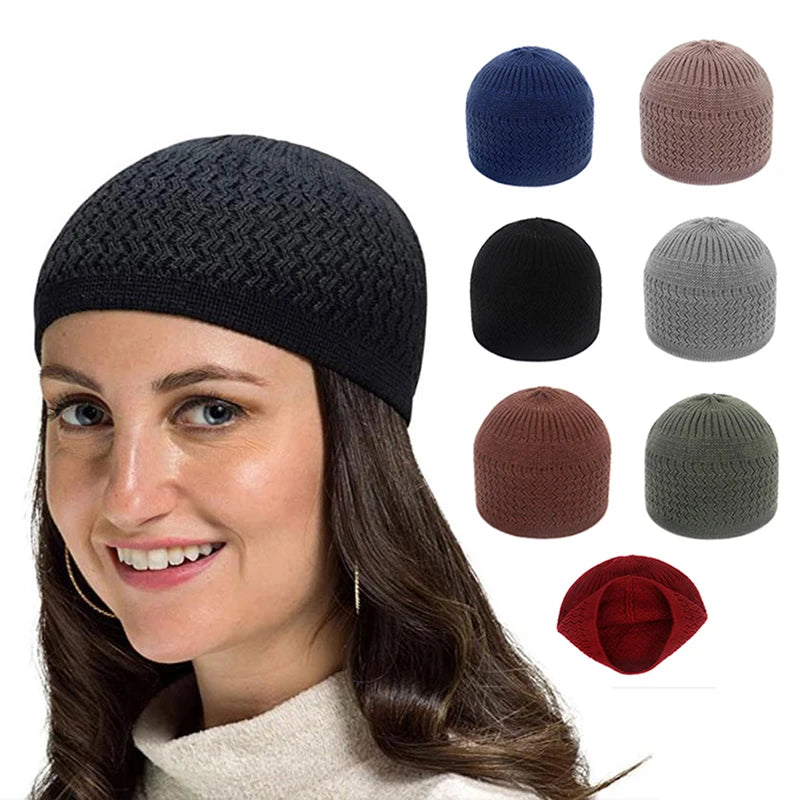 Winter Knitted Muslim Men Prayer Hats Unisex Cap Warm Islamic Ramadan Jewish Hat Men's Wrap Head Caps ﻿
