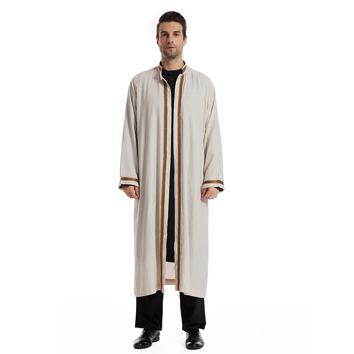 Elegant Bisht for Men Arabic Thobe Outer Robe Fashion Embroidery Islamic Jubba Kaftan Formal Ceremony Wear