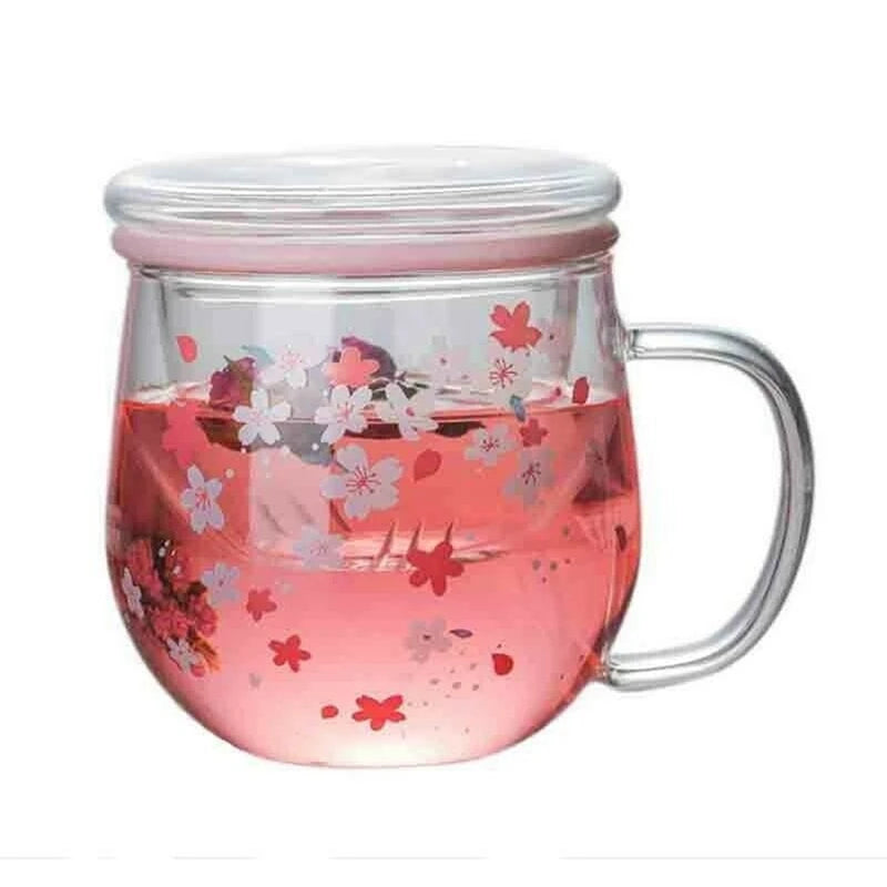 Sakura Mug Glass Mug With Tea Infuser Filter&Lid Cherry Blossoms Cup Set Blossoms Flower Teacup 300Ml Glasses Drinking Promotion
