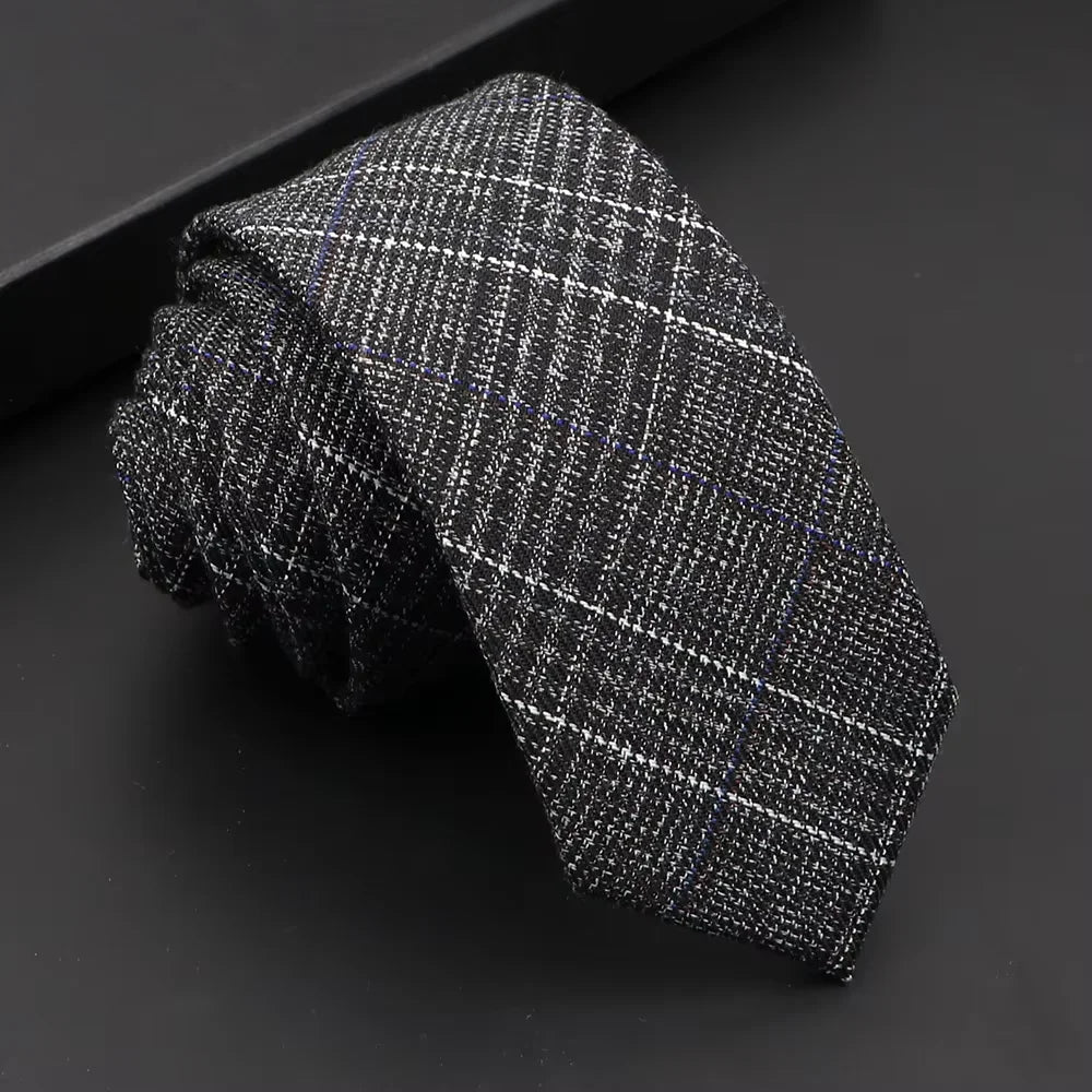 Classic Mens Solid Cotton Handmade 6cm Ties Striped Narrow Collar Slim Necktie Black Red Blue Formal Business Wedding Tie Gift