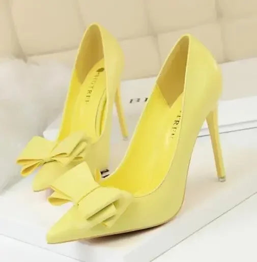 2025 Fashion Delicate Sweet Bowknot High Heel Shoes Side Hollow Pointed Women Pumps Pointed Toe 10.5CM thin Dress Shoes