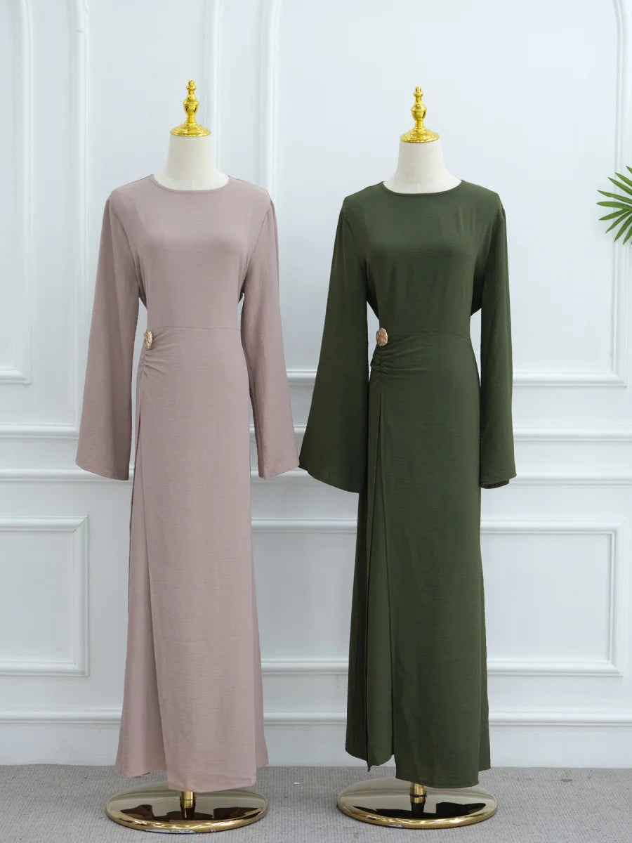 Muslim Women Arabic Dubai Abaya Solid Drawstring Long Dress Modest Ramadan Kaftan Robe Femme musulmane Islam Clothing Kebaya
