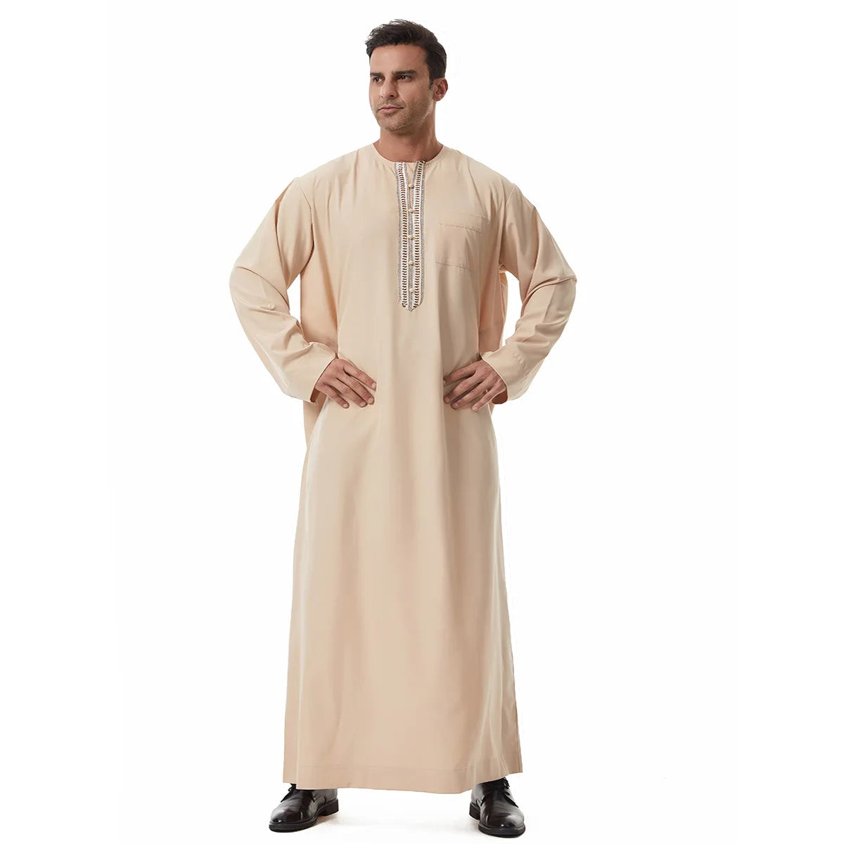 Thobes for Man Muslim Dress Islam Clothing Saudi Arabic Robe Jubba Thobe Eid Djellaba Long Sleeve Embroidery Daffah Dishdasha