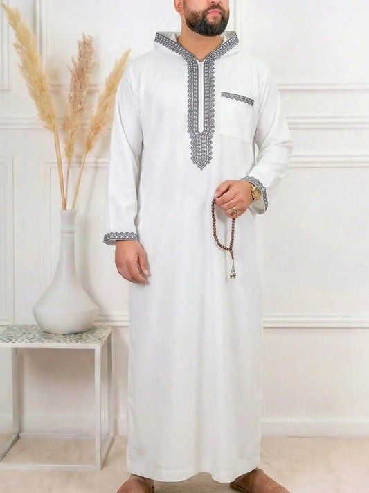 High-Grade Muslim Abaya for Men Traditional Islamic Prayer Robe Soft Fabric Loose Fit Ramadan Wear