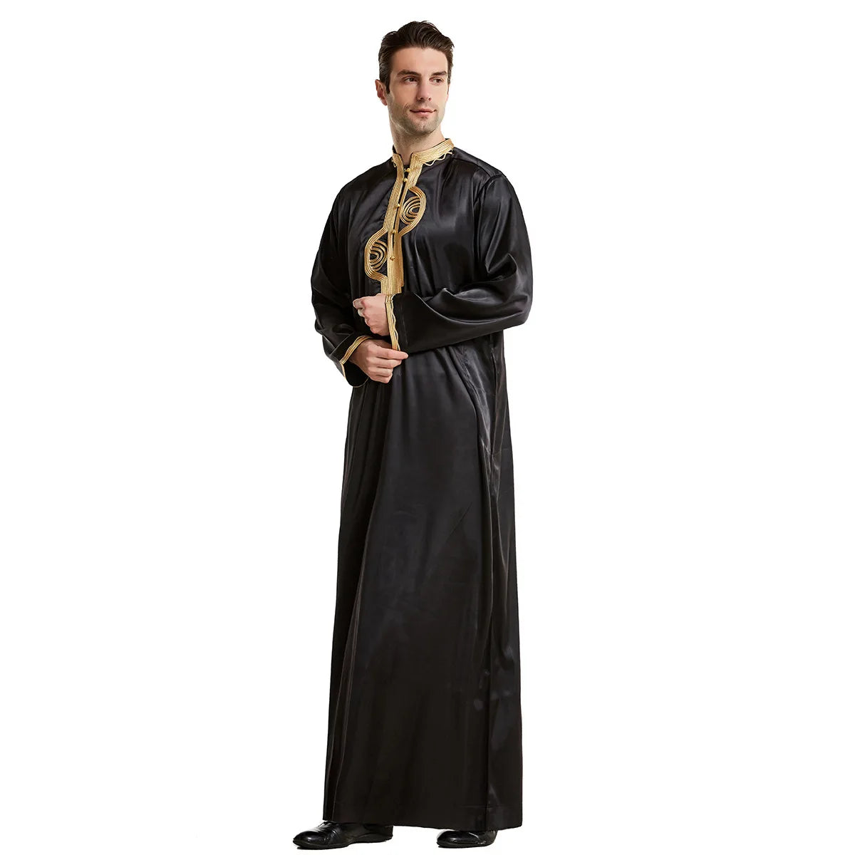 1pcs/lot man fashion embroidery muslim long robe man stand collar long sleeve jubba thobe
