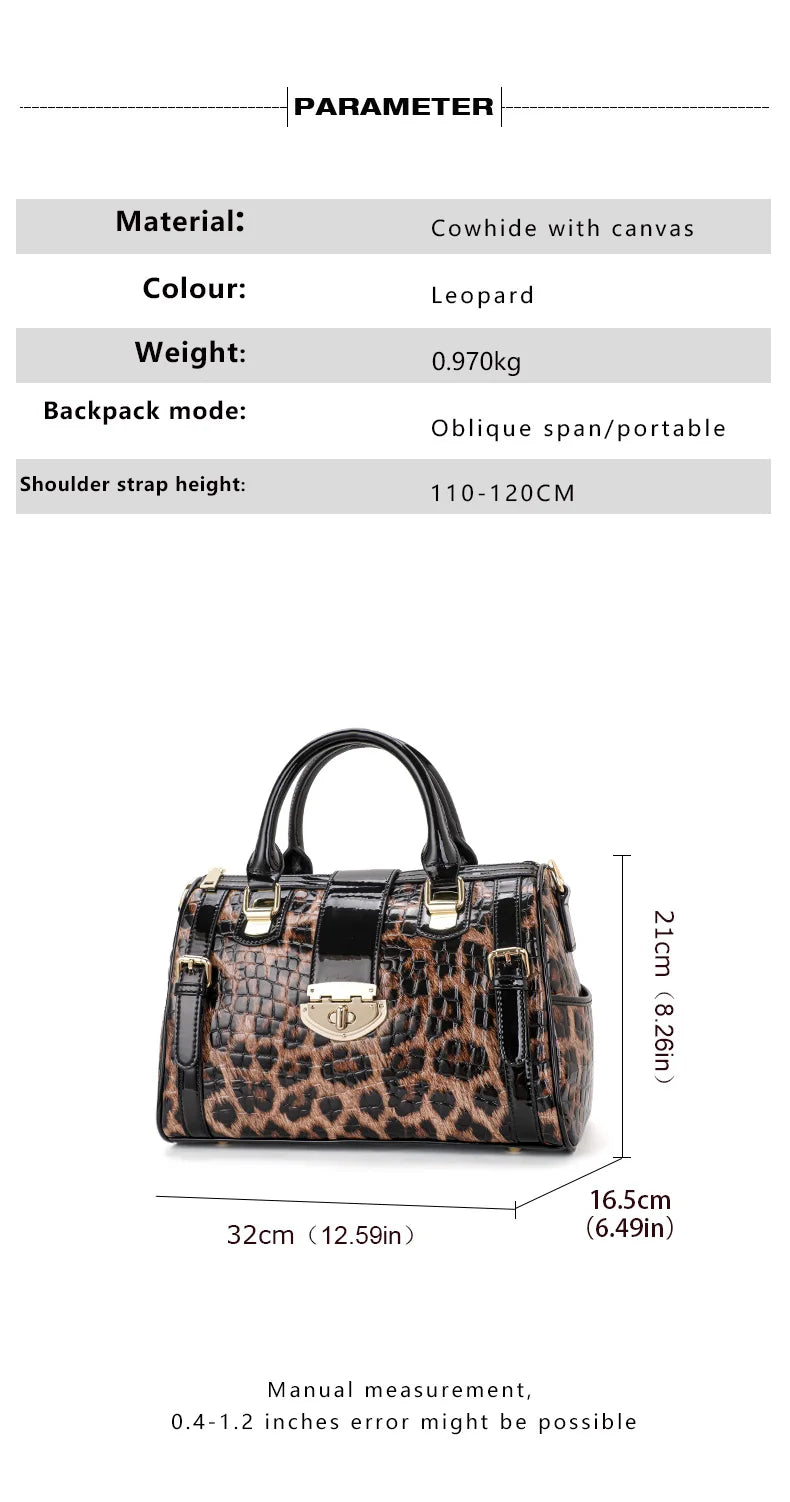 he Aidrani women's handbag, expertly made from hi - quality materials, is a luxurious leopard print Boston bag with its fashiona