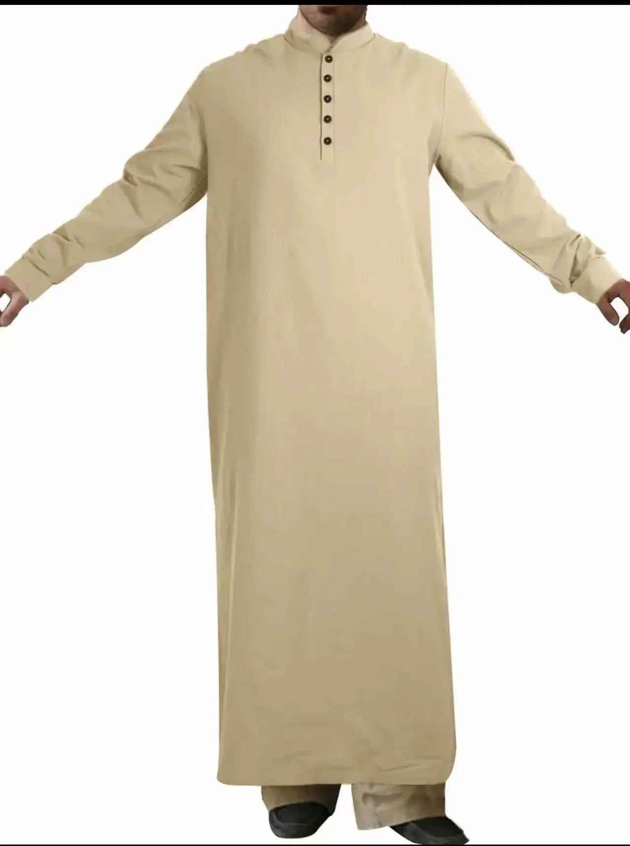 2026 Arabic Style Long Men's Stand Collar Button Muslim Robe for Men