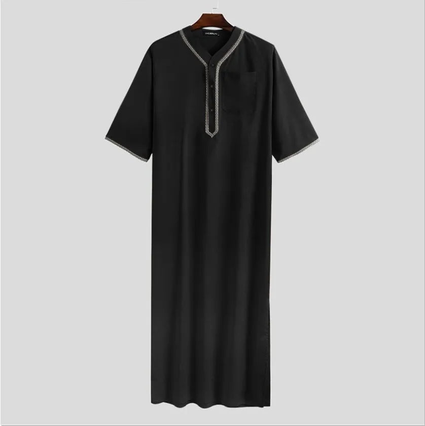 2026 New Men's Muslim Thobe Long Sleeve Button Down Shirt Arabic Islamic Robe Loose Fit Casual Prayer Wear for Ramadan Eid