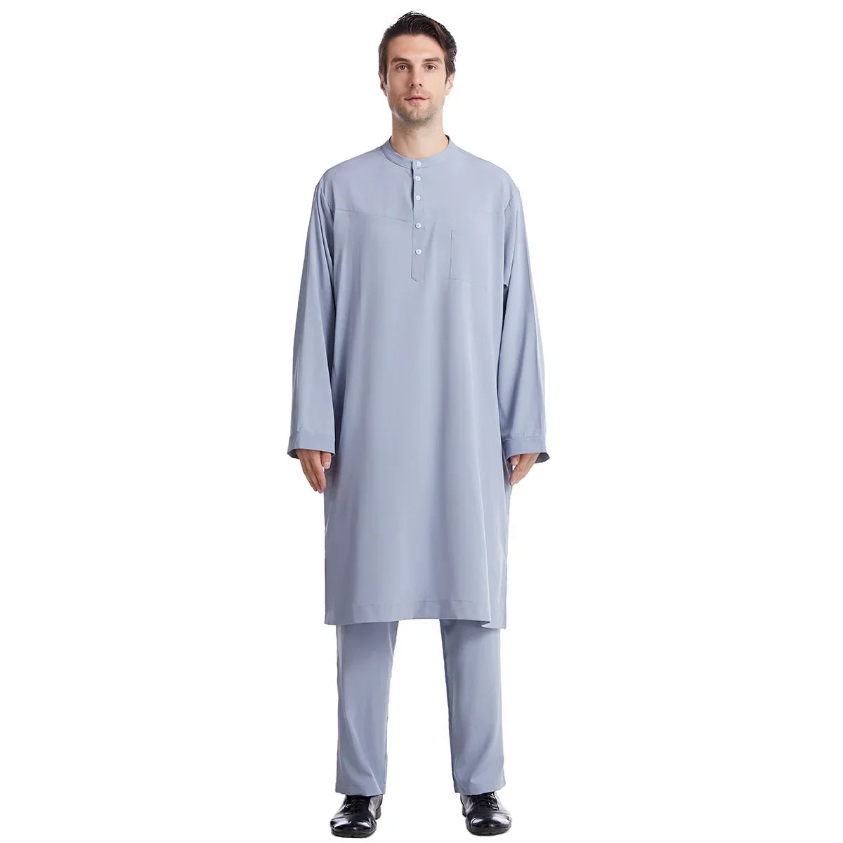 Muslim Men Jubba Thobe 2 Pice Set Top with Pant Mens Abaya Long Islamic Eid 2026 Ramadan Long Robe Saudi Wear Caftan Dubai Arab