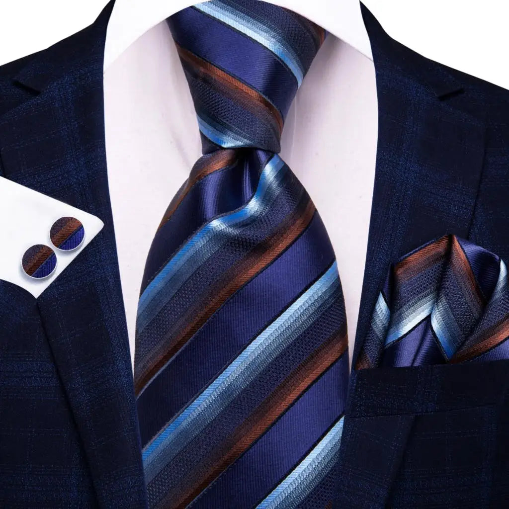 Hi-Tie Blue Business Solid Silk Men's Tie NeckTie 8.5cm Ties for Men Formal Luxury Wedding High Quality Gravata