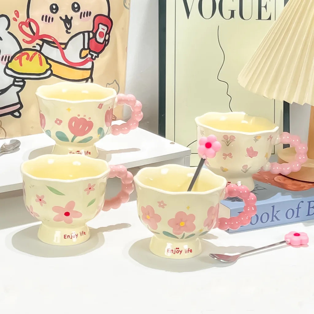 Coffee Cup Mugs Coffee Cups Creative Flower Designed Mug Household Ceramic Cup High Quality and Value Water Cup as Souvenir Gift