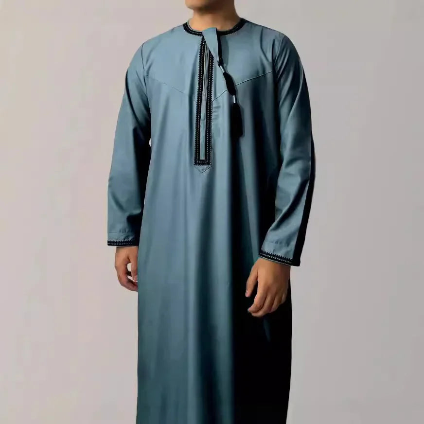 Eid Ramadan Muslim Fashion Abayas for Men Long Sleeve Dress Robes Embroidered Jubba Thobe Dubai Arab Saudi Kaftan Islam Clothing