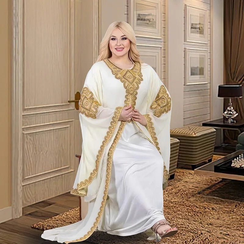 Iootiany Adult Women Muslim Clothing Elegant African Trumpet Sleeve Dress Robe Dubai Türkiye Middle East Chiffon Wedding Dress