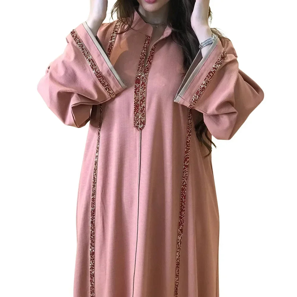 Ramadan Abaya Femme Musulmane Moroccan Kaftan for Woman Fashion Solid Diamonds Full Sleeve Loose Turkish Dubai Robe
