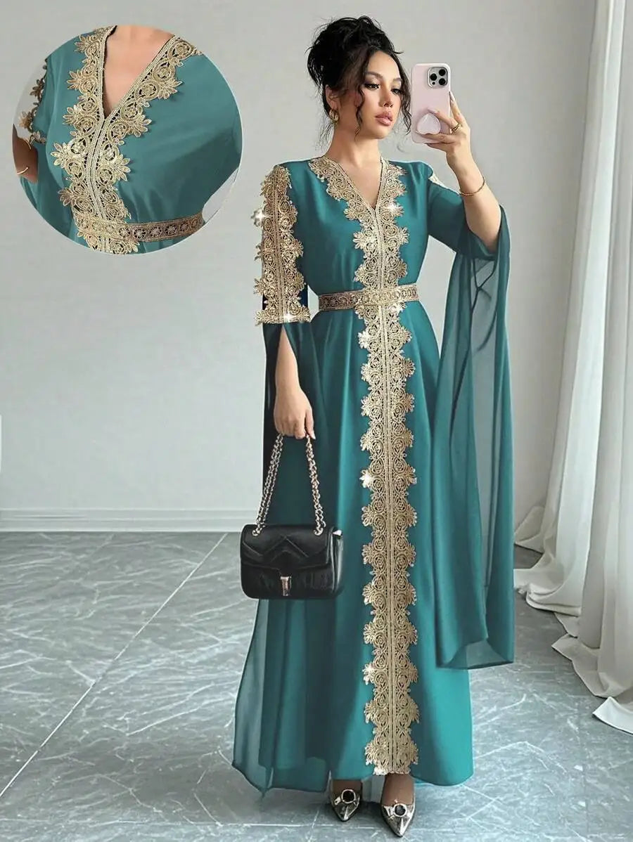 Eid Women Party Dress Abaya Split Long Sleeve Muslim Jalabiya Ramadan Solid Vestidos Largos V Neck Dresses Arab Long Robe 2026