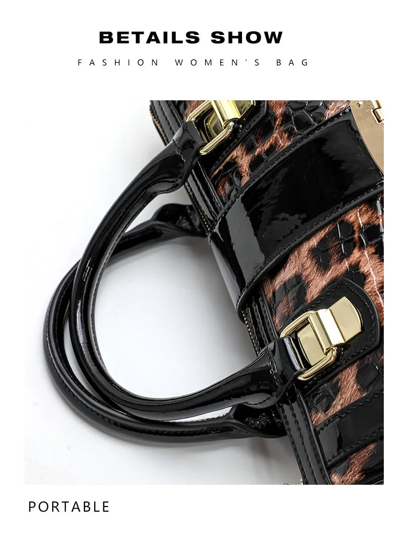 he Aidrani women's handbag, expertly made from hi - quality materials, is a luxurious leopard print Boston bag with its fashiona
