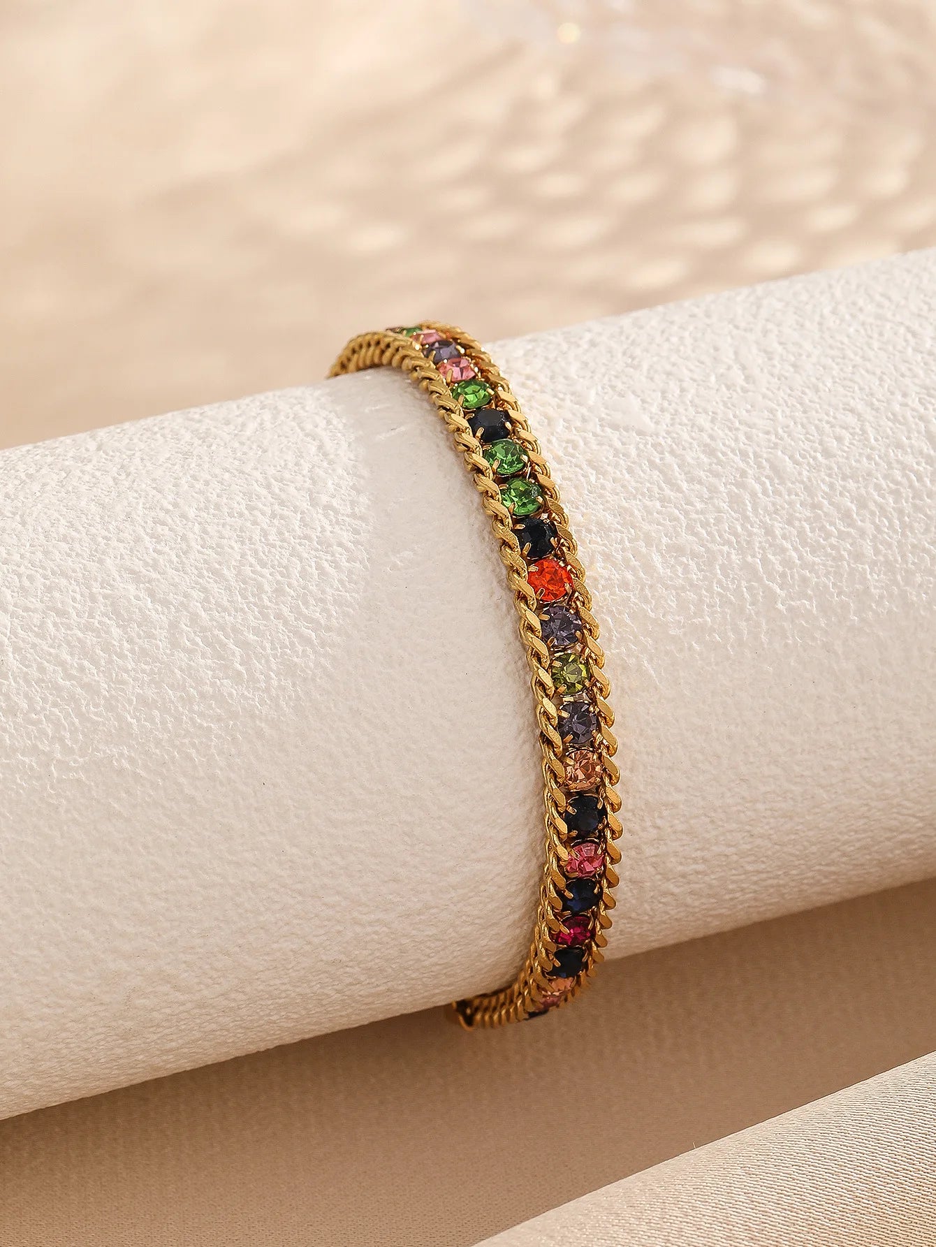 ZMZY Gold Color Women's Cubic Zirconia Stainless Steel Bracelet Adjustable Link Lightweight Non Tarnish Iced Out Chain Bracelet