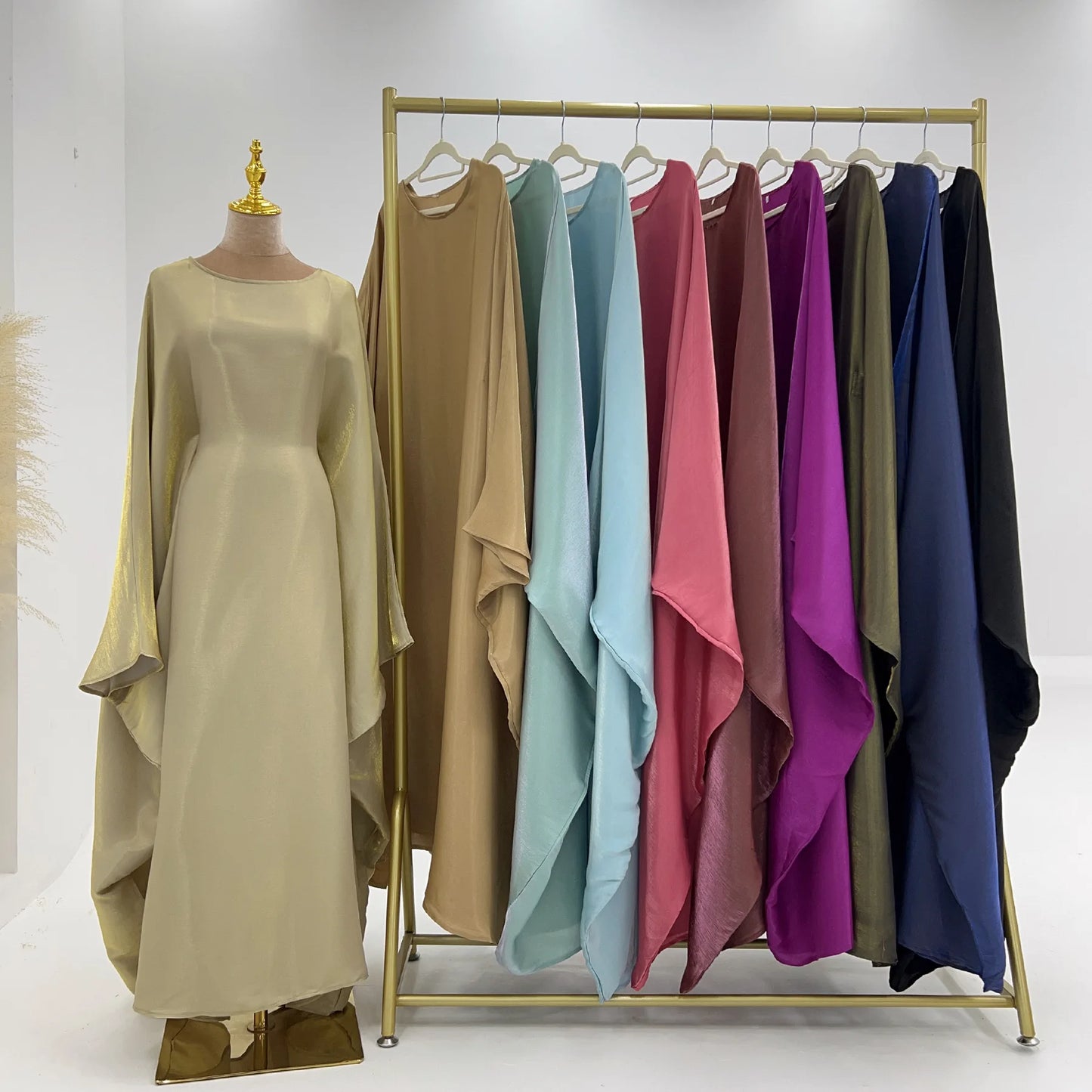 Ramadan Summer Batwing Sleeve Satin Butterfly Abaya Islam Muslim Maxi Dress Kebaya Women Kaftan Robe Musulmane Femme Vestidos