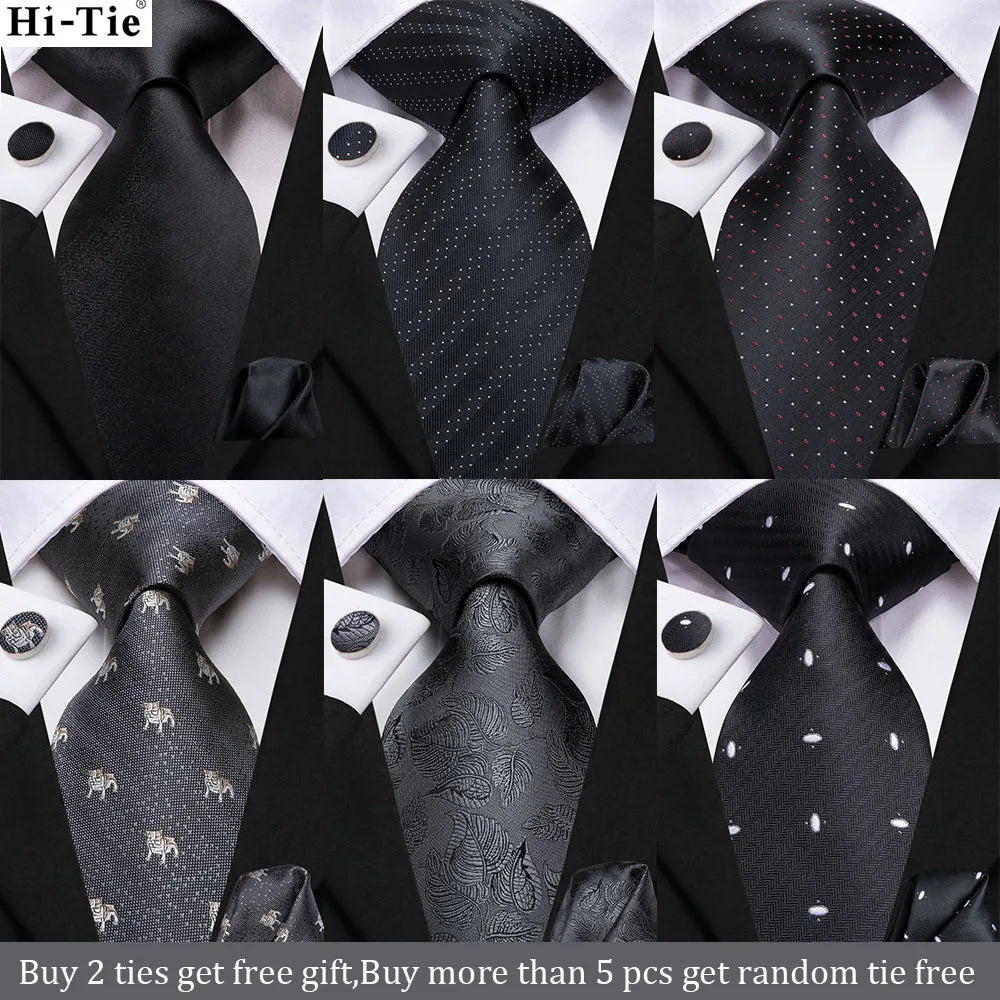 Hi-Tie 8.5cm Black Solid Striped Paisley 100% Silk Men's Business Tie Neck Tie for Men Fashion Luxury Wedding Necktie Gravatas