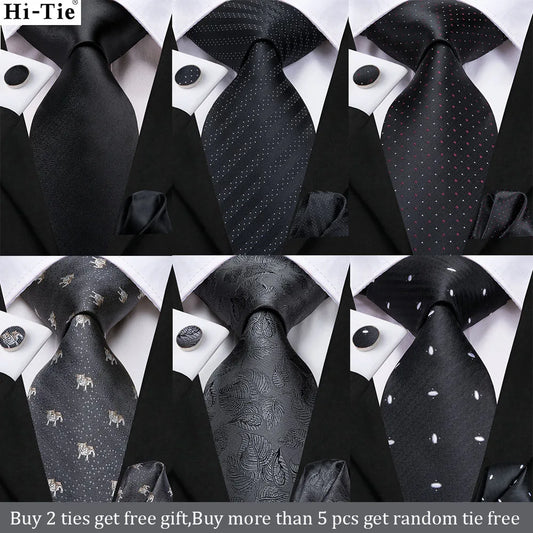 Hi-Tie 8.5cm Black Solid Striped Paisley 100% Silk Men's Business Tie Neck Tie for Men Fashion Luxury Wedding Necktie Gravatas