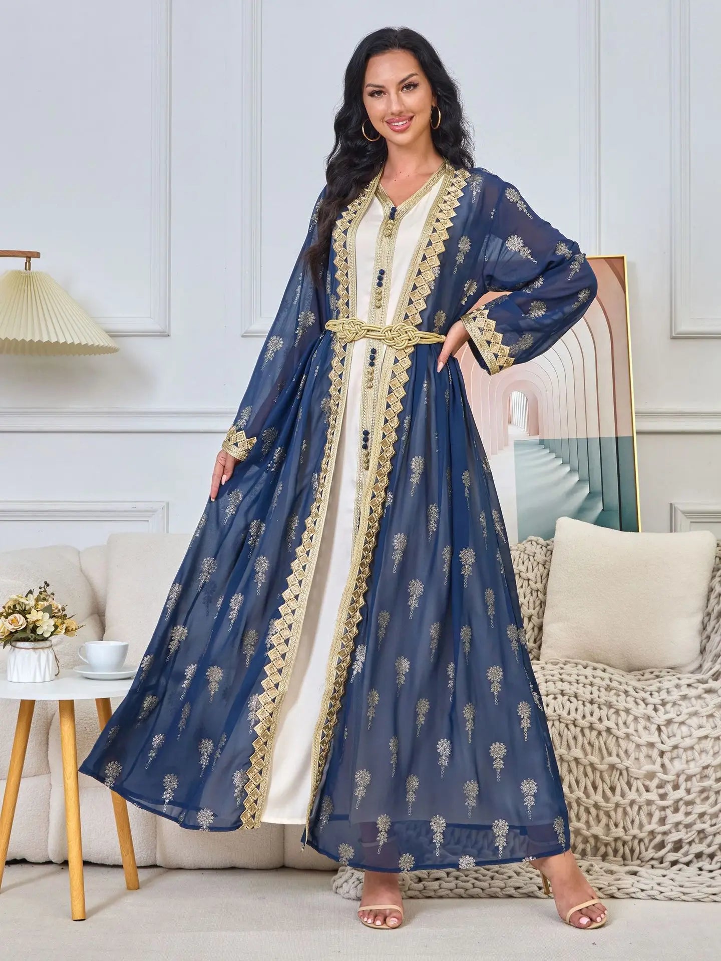 2026 New Women's Cardigan Vest Two-Piece Dress Middle Eastern Arabic Robe