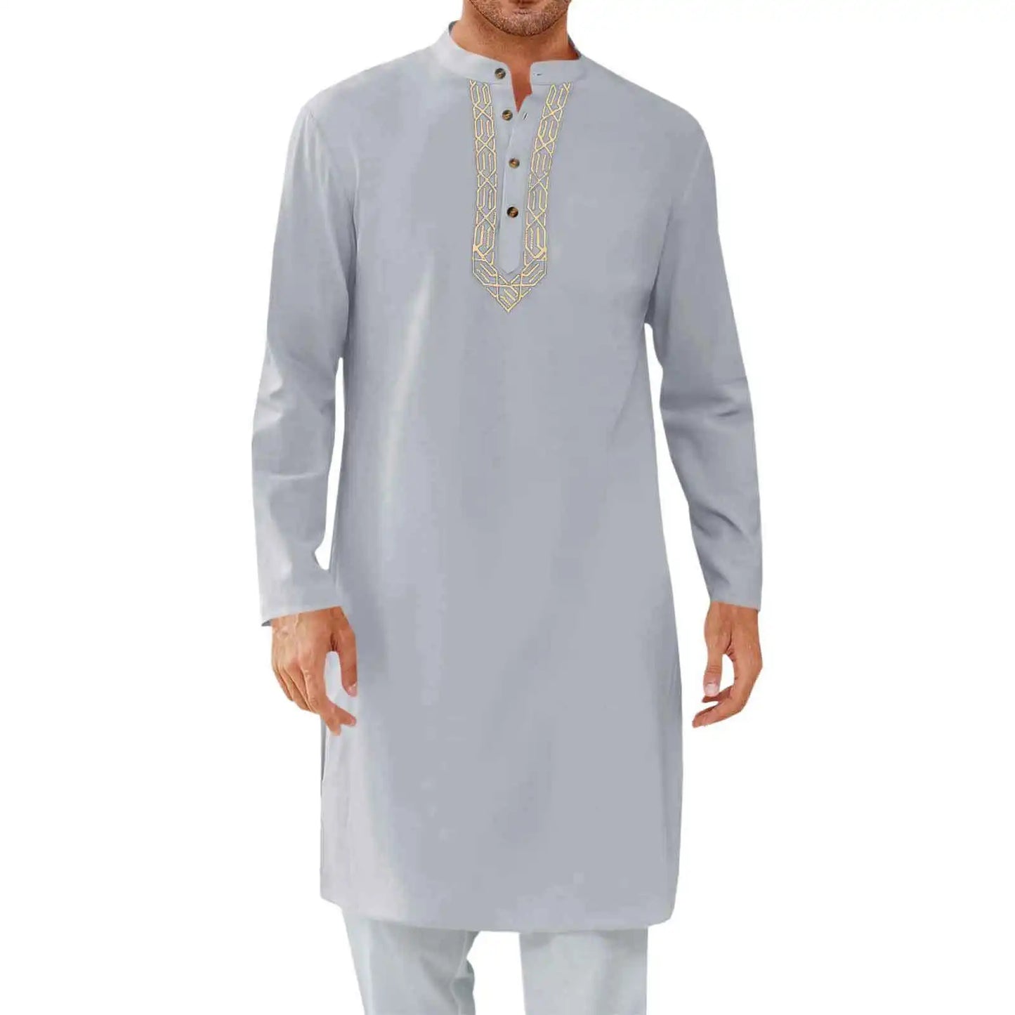 Eid Muslim Shirt Men Modest Tops Long Sleeve Button Embroidery Dubai Saudi Prayer Kaftan Robe Male Shirts Islamic Ramadan