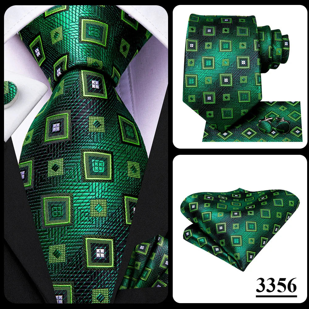 Hi-Tie Mens Ties Luxury Handmade Geometric Necktie Silk Woven Tie Set For Men Business Wedding Neck Tie Square Cufflinks