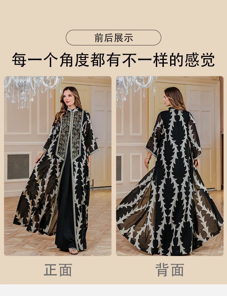 Women Party Dress Abaya Dubai Eid Muslim Mesh Embroidery Jalabiya Ramadan Dresses Morocco Kaftan Vestidos Largos Arab Long Robe