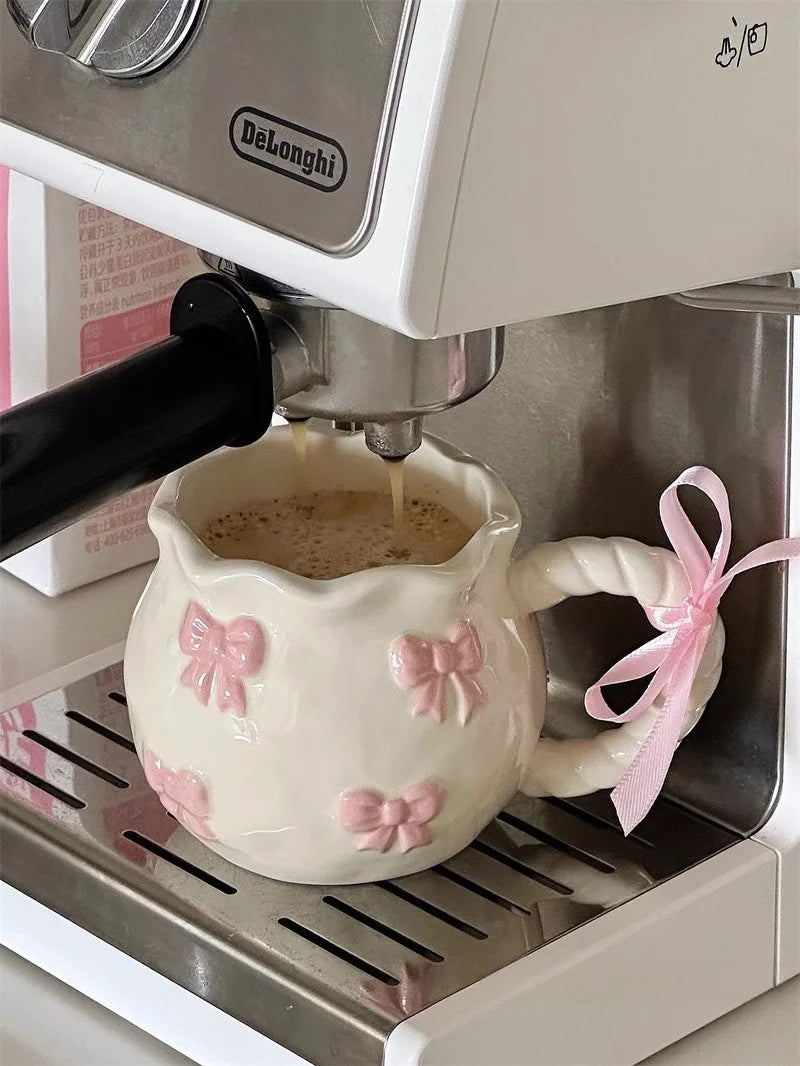 Cute Bow Thickened Ceramic Cup Hand Bow Irregular Mug Cups Coffee Milk Drinks Cup