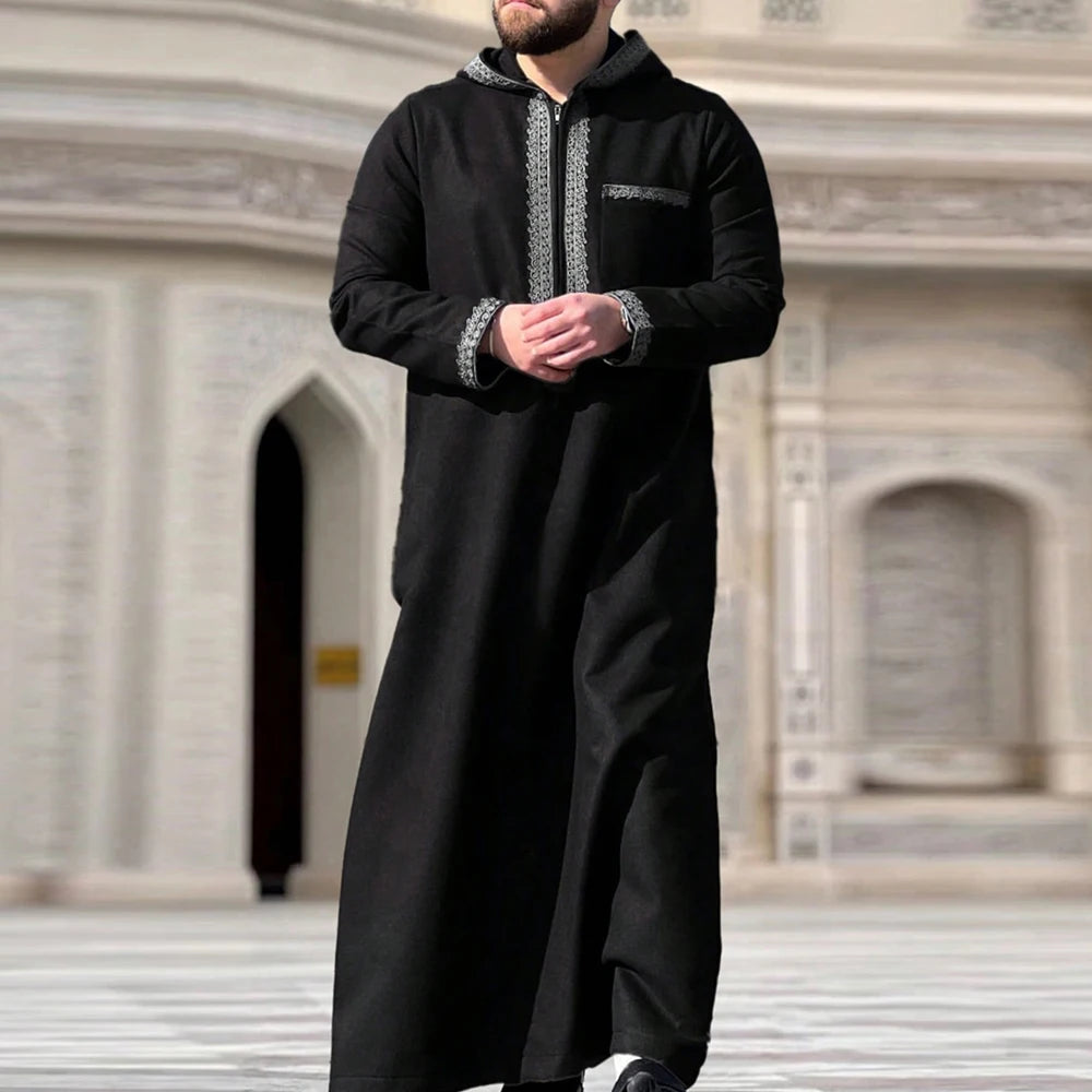 Muslim Men's Robes Loose Embroidered Robes Arabic Thobe Ethnic Style Traditional Casual Thawb Islamic Prayer Clothes Moroccan Dr