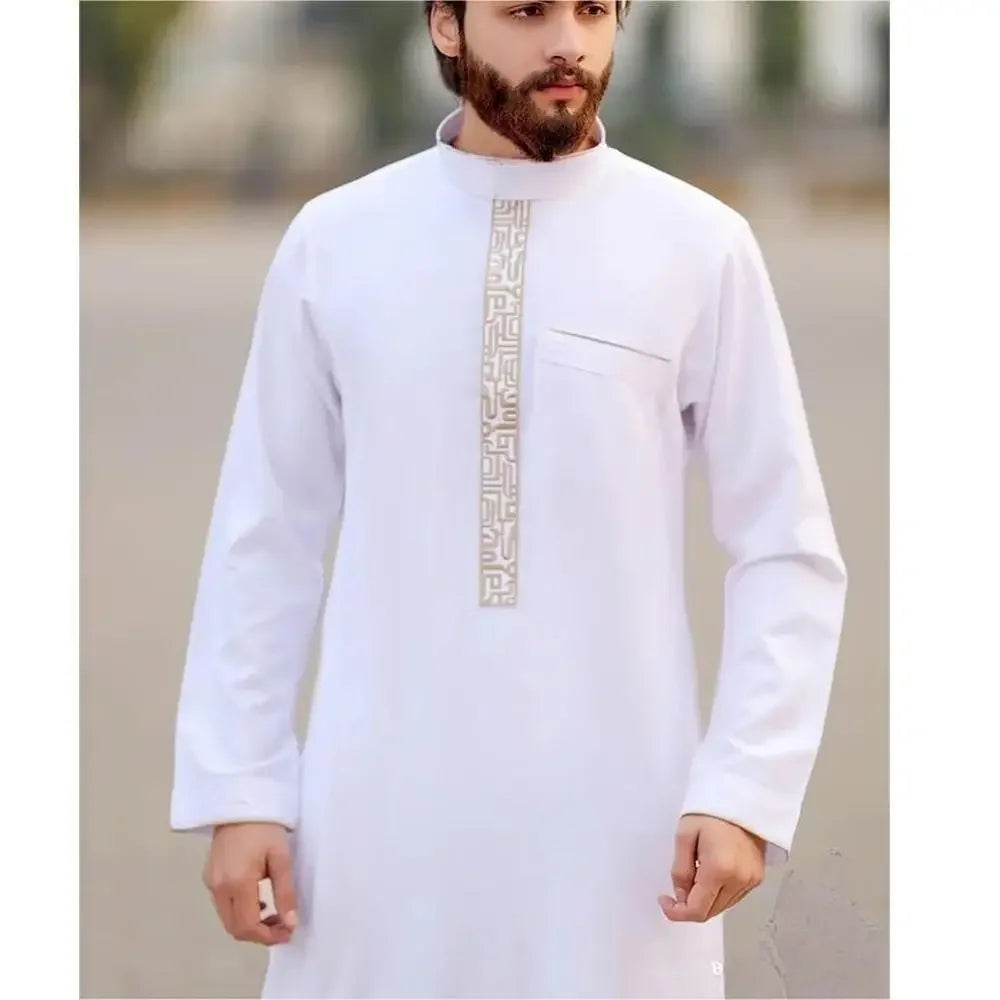 2026 Men's Muslim Thobe Middle East Jubba Thobe Long Sleeves Islamic Robe Men Muslim Dress Saudi Arabic Hooded Thobe Abaya Male