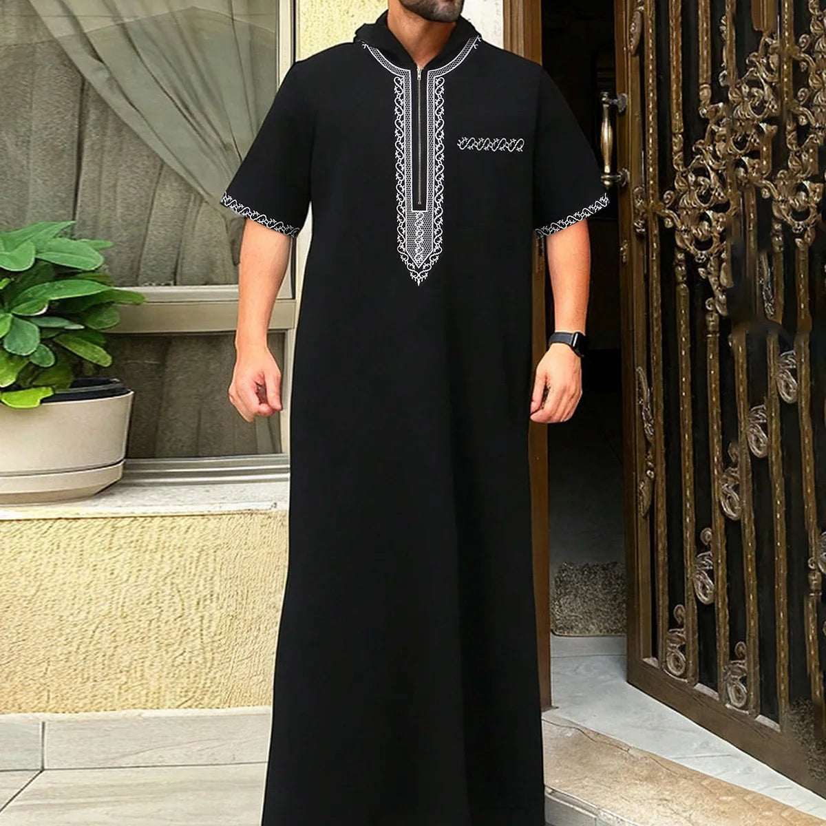 2026 Men's Traditional Muslim Clothing Eid Middle East Jubba Thobe Men Thobe Arab Muslim Robes with Short Sleeves Husband Gift